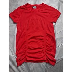 Athleta Medium Fastest Track Top Shirt Orange Short Sleeve Ruched Tee Stretch